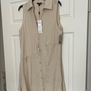 Black linen-blend asymmetrical button-down dress shirt, size M, for Cynthia M
